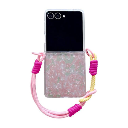 Pearlescent Shell Texture Side Buckle Phone Case with Rainbow Bracelet, For Samsung Galaxy Z Flip7 5G