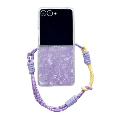 Pearlescent Shell Texture Side Buckle Phone Case with Rainbow Bracelet, For Samsung Galaxy Z Flip7 5G