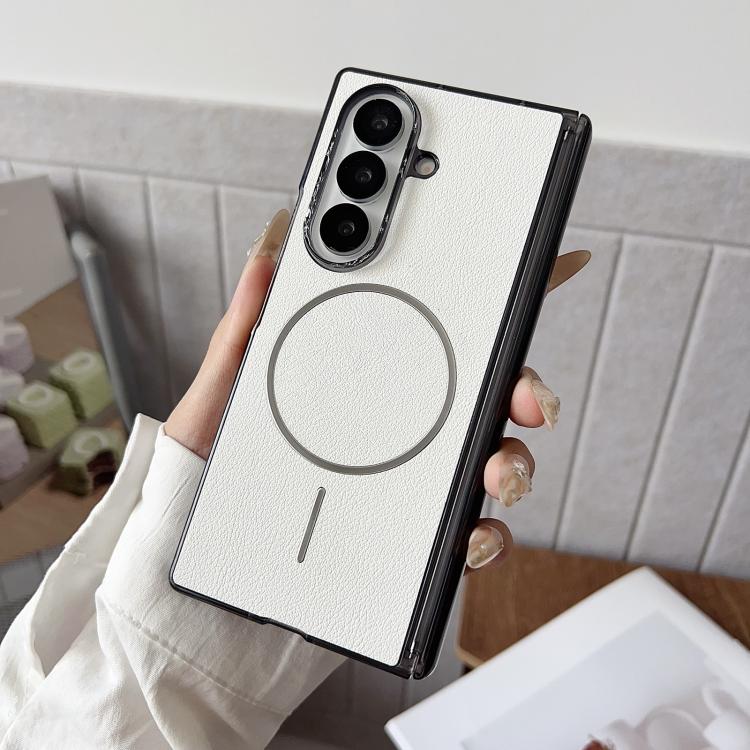 Folding Shaft Magsafe Plain Leather Phone Case