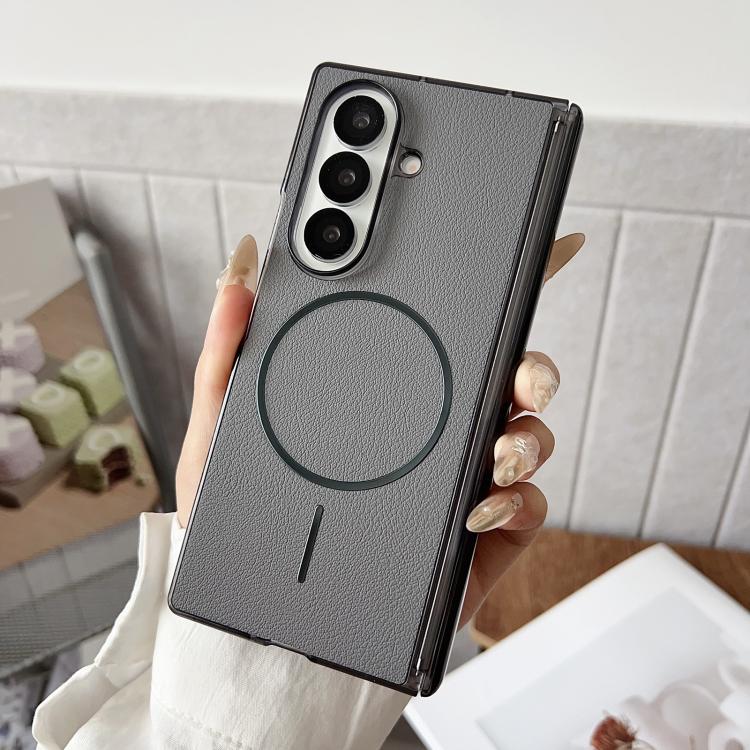 Folding Shaft Magsafe Plain Leather Phone Case