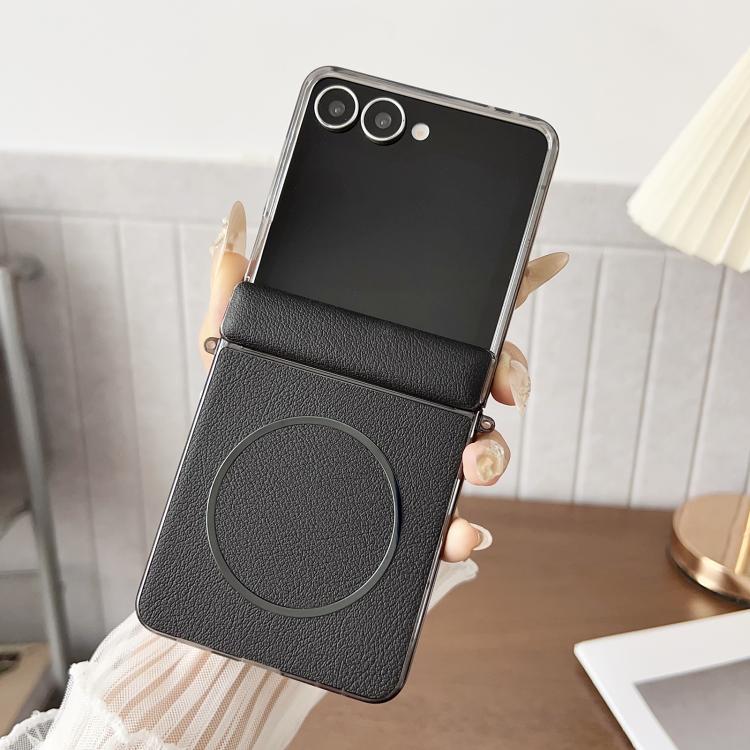 Folding Shaft Magsafe Plain Leather Phone Case