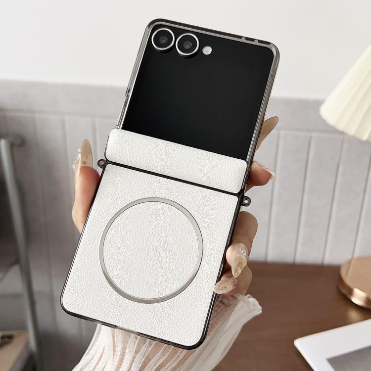 Folding Shaft Magsafe Plain Leather Phone Case