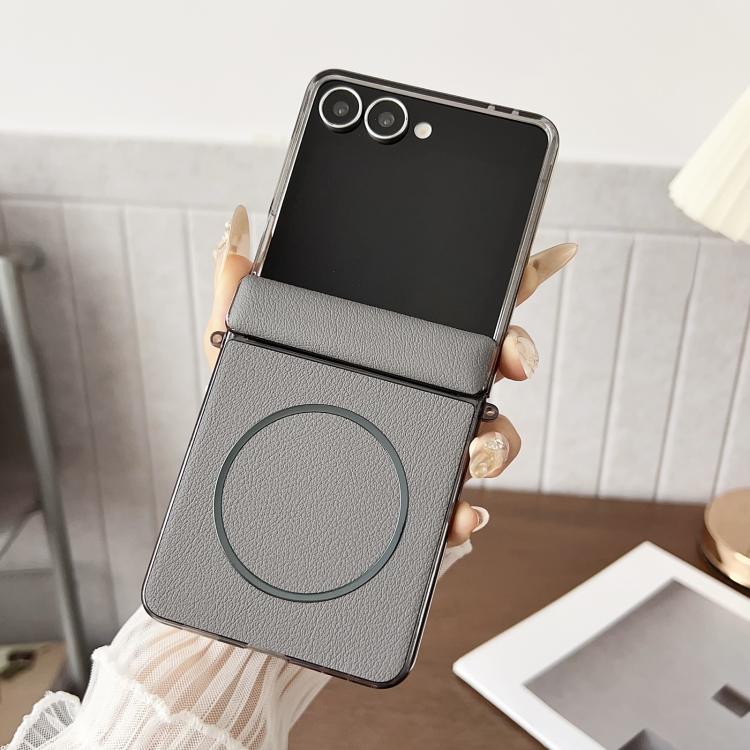 Folding Shaft Magsafe Plain Leather Phone Case