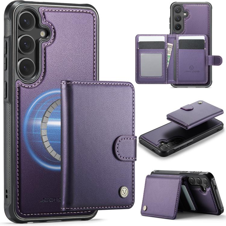 JEEHOOD J09 Buckle Card Bag MagSafe Magnetic Style RFID Leather Phone Case, For Samsung Galaxy S26+ 5G, For Samsung Galaxy S26 Ultra 5G, For Samsung Galaxy S26 5G, For Samsung Galaxy S25 5G, For Samsung Galaxy S25+ 5G, For Samsung Galaxy S25 Ultra 5G  ...