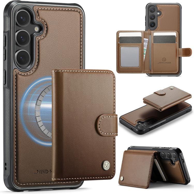JEEHOOD J09 Buckle Card Bag MagSafe Magnetic Style RFID Leather Phone Case, For Samsung Galaxy S26+ 5G, For Samsung Galaxy S26 Ultra 5G, For Samsung Galaxy S26 5G, For Samsung Galaxy S25 5G, For Samsung Galaxy S25+ 5G, For Samsung Galaxy S25 Ultra 5G  ...