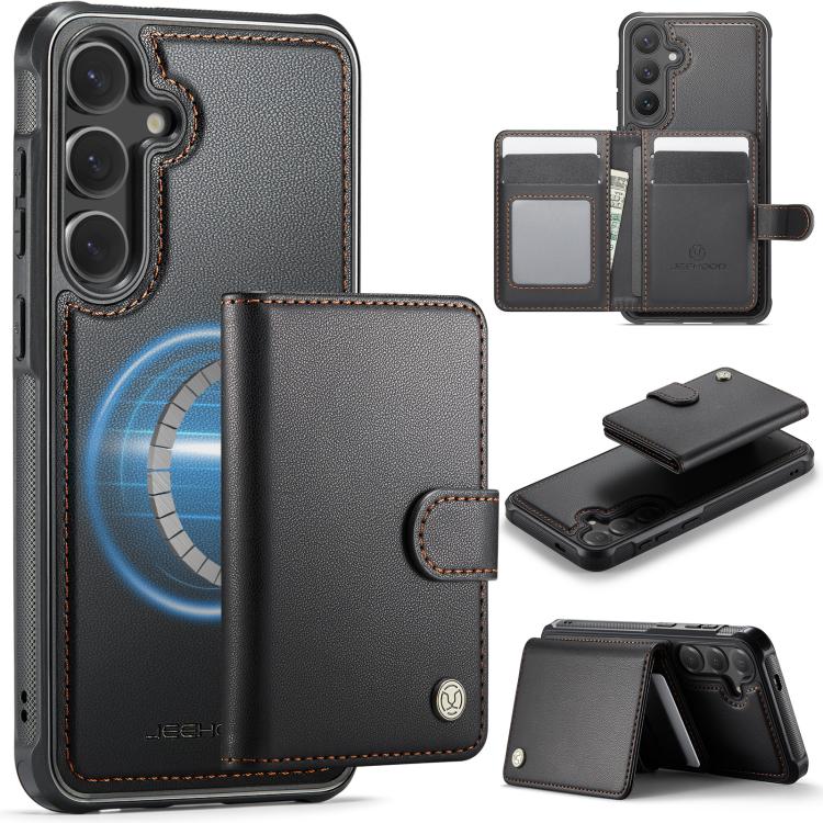 JEEHOOD J09 Buckle Card Bag MagSafe Magnetic Style RFID Leather Phone Case, For Samsung Galaxy S26+ 5G, For Samsung Galaxy S26 Ultra 5G, For Samsung Galaxy S26 5G, For Samsung Galaxy S25 5G, For Samsung Galaxy S25+ 5G, For Samsung Galaxy S25 Ultra 5G  ...