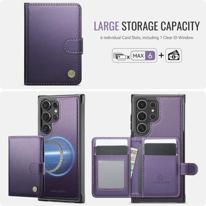 JEEHOOD J09 Buckle Card Bag MagSafe Magnetic Style RFID Leather Phone Case, For Samsung Galaxy S24 Ultra 5G, For Samsung Galaxy S24+ 5G, For Samsung Galaxy S24 5G, For Samsung Galaxy S23 FE 5G, For Samsung Galaxy S23 Ultra 5G, For Samsung Galaxy S23+ 5...