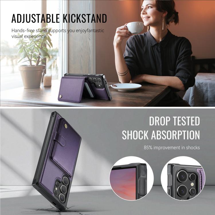 JEEHOOD J09 Buckle Card Bag MagSafe Magnetic Style RFID Leather Phone Case, For Samsung Galaxy S24 Ultra 5G, For Samsung Galaxy S24+ 5G, For Samsung Galaxy S24 5G, For Samsung Galaxy S23 FE 5G, For Samsung Galaxy S23 Ultra 5G, For Samsung Galaxy S23+ 5...