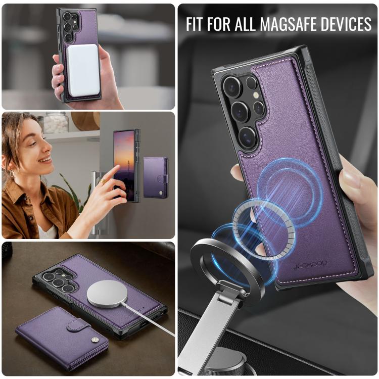 JEEHOOD J09 Buckle Card Bag MagSafe Magnetic Style RFID Leather Phone Case, For Samsung Galaxy S24 Ultra 5G, For Samsung Galaxy S24+ 5G, For Samsung Galaxy S24 5G, For Samsung Galaxy S23 FE 5G, For Samsung Galaxy S23 Ultra 5G, For Samsung Galaxy S23+ 5...