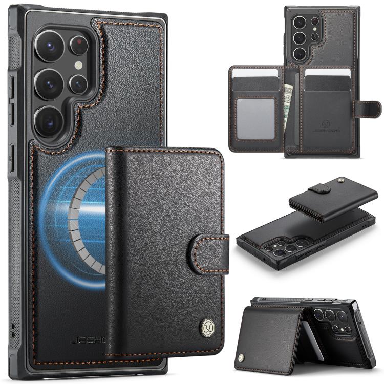 JEEHOOD J09 Buckle Card Bag MagSafe Magnetic Style RFID Leather Phone Case, For Samsung Galaxy S24 Ultra 5G, For Samsung Galaxy S24+ 5G, For Samsung Galaxy S24 5G, For Samsung Galaxy S23 FE 5G, For Samsung Galaxy S23 Ultra 5G, For Samsung Galaxy S23+ 5...
