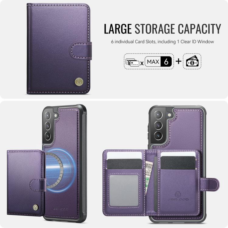 JEEHOOD J09 Buckle Card Bag MagSafe Magnetic Style RFID Leather Phone Case, For Samsung Galaxy S22 5G, For Samsung Galaxy S21 FE 5G, For Samsung Galaxy S21 5G, For Samsung Galaxy S21+ 5G, For Samsung Galaxy S21 Ultra 5G, For Samsung Galaxy S20 FE      ...