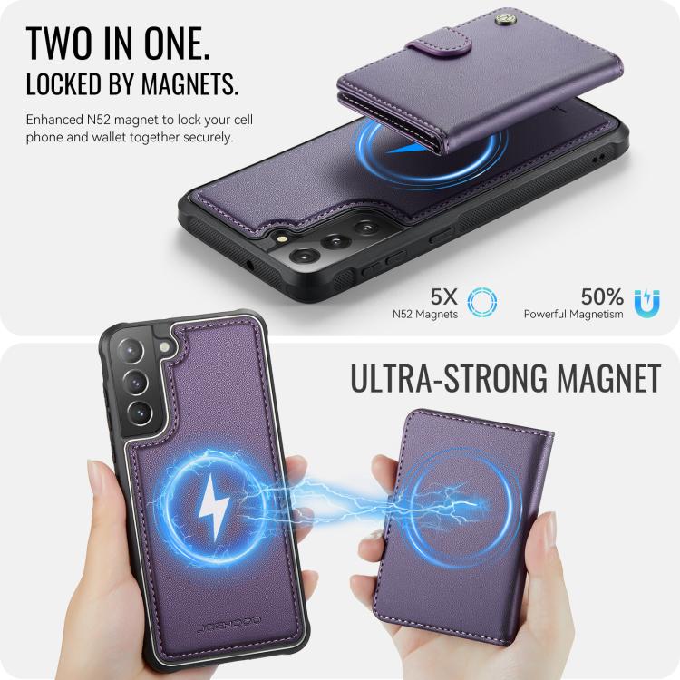 JEEHOOD J09 Buckle Card Bag MagSafe Magnetic Style RFID Leather Phone Case, For Samsung Galaxy S22 5G, For Samsung Galaxy S21 FE 5G, For Samsung Galaxy S21 5G, For Samsung Galaxy S21+ 5G, For Samsung Galaxy S21 Ultra 5G, For Samsung Galaxy S20 FE      ...