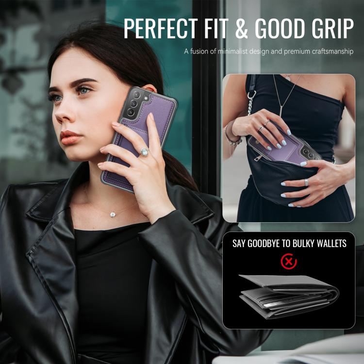 JEEHOOD J09 Buckle Card Bag MagSafe Magnetic Style RFID Leather Phone Case, For Samsung Galaxy S22 5G, For Samsung Galaxy S21 FE 5G, For Samsung Galaxy S21 5G, For Samsung Galaxy S21+ 5G, For Samsung Galaxy S21 Ultra 5G, For Samsung Galaxy S20 FE      ...