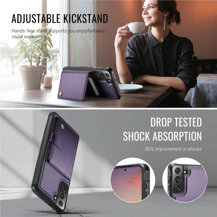 JEEHOOD J09 Buckle Card Bag MagSafe Magnetic Style RFID Leather Phone Case, For Samsung Galaxy S22 5G, For Samsung Galaxy S21 FE 5G, For Samsung Galaxy S21 5G, For Samsung Galaxy S21+ 5G, For Samsung Galaxy S21 Ultra 5G, For Samsung Galaxy S20 FE      ...