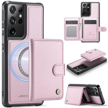 JEEHOOD J09 Buckle Card Bag MagSafe Magnetic Style RFID Leather Phone Case, For Samsung Galaxy S22 5G, For Samsung Galaxy S21 FE 5G, For Samsung Galaxy S21 5G, For Samsung Galaxy S21+ 5G, For Samsung Galaxy S21 Ultra 5G, For Samsung Galaxy S20 FE      ...