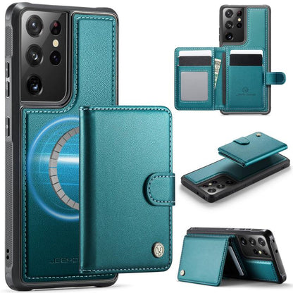 JEEHOOD J09 Buckle Card Bag MagSafe Magnetic Style RFID Leather Phone Case, For Samsung Galaxy S22 5G, For Samsung Galaxy S21 FE 5G, For Samsung Galaxy S21 5G, For Samsung Galaxy S21+ 5G, For Samsung Galaxy S21 Ultra 5G, For Samsung Galaxy S20 FE      ...