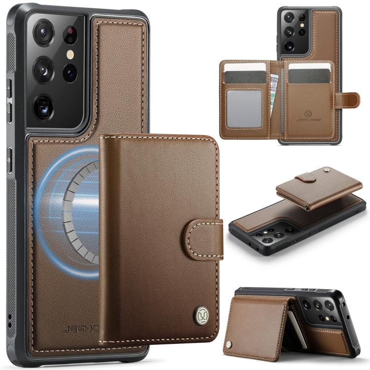 JEEHOOD J09 Buckle Card Bag MagSafe Magnetic Style RFID Leather Phone Case, For Samsung Galaxy S22 5G, For Samsung Galaxy S21 FE 5G, For Samsung Galaxy S21 5G, For Samsung Galaxy S21+ 5G, For Samsung Galaxy S21 Ultra 5G, For Samsung Galaxy S20 FE      ...