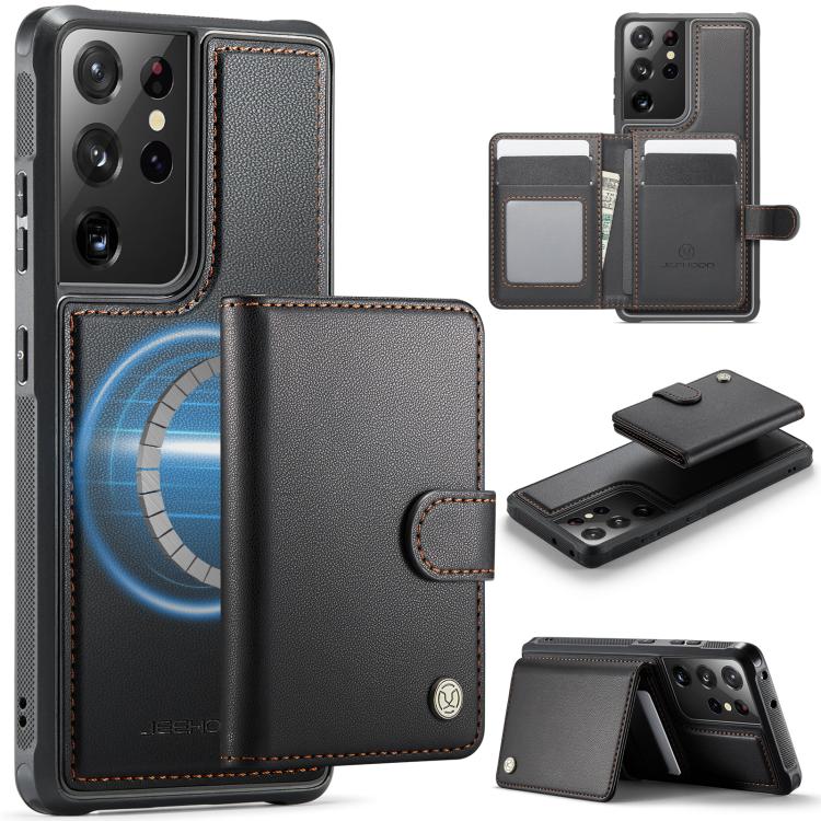 JEEHOOD J09 Buckle Card Bag MagSafe Magnetic Style RFID Leather Phone Case, For Samsung Galaxy S22 5G, For Samsung Galaxy S21 FE 5G, For Samsung Galaxy S21 5G, For Samsung Galaxy S21+ 5G, For Samsung Galaxy S21 Ultra 5G, For Samsung Galaxy S20 FE      ...