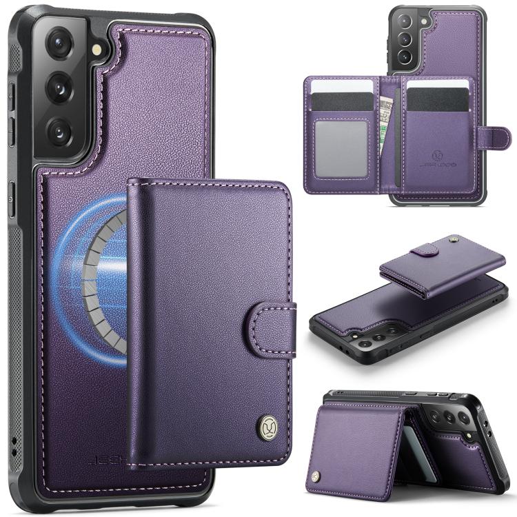 JEEHOOD J09 Buckle Card Bag MagSafe Magnetic Style RFID Leather Phone Case, For Samsung Galaxy S22 5G, For Samsung Galaxy S21 FE 5G, For Samsung Galaxy S21 5G, For Samsung Galaxy S21+ 5G, For Samsung Galaxy S21 Ultra 5G, For Samsung Galaxy S20 FE      ...