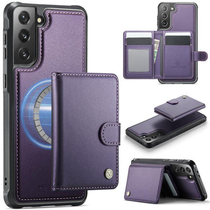 JEEHOOD J09 Buckle Card Bag MagSafe Magnetic Style RFID Leather Phone Case, For Samsung Galaxy S22 5G, For Samsung Galaxy S21 FE 5G, For Samsung Galaxy S21 5G, For Samsung Galaxy S21+ 5G, For Samsung Galaxy S21 Ultra 5G, For Samsung Galaxy S20 FE      ...