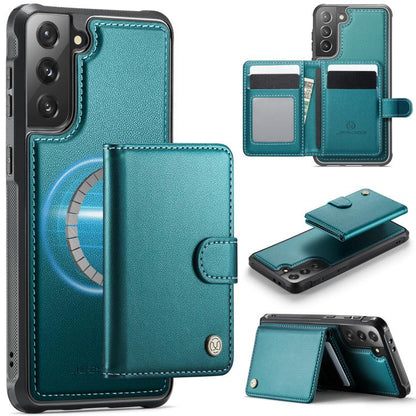 JEEHOOD J09 Buckle Card Bag MagSafe Magnetic Style RFID Leather Phone Case, For Samsung Galaxy S22 5G, For Samsung Galaxy S21 FE 5G, For Samsung Galaxy S21 5G, For Samsung Galaxy S21+ 5G, For Samsung Galaxy S21 Ultra 5G, For Samsung Galaxy S20 FE      ...