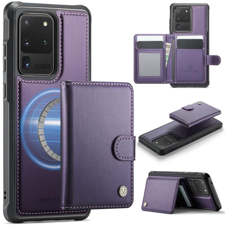 JEEHOOD J09 Buckle Card Bag MagSafe Magnetic Style RFID Leather Phone Case, For Samsung Galaxy S22 5G, For Samsung Galaxy S21 FE 5G, For Samsung Galaxy S21 5G, For Samsung Galaxy S21+ 5G, For Samsung Galaxy S21 Ultra 5G, For Samsung Galaxy S20 FE      ...
