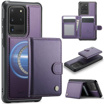JEEHOOD J09 Buckle Card Bag MagSafe Magnetic Style RFID Leather Phone Case, For Samsung Galaxy S22 5G, For Samsung Galaxy S21 FE 5G, For Samsung Galaxy S21 5G, For Samsung Galaxy S21+ 5G, For Samsung Galaxy S21 Ultra 5G, For Samsung Galaxy S20 FE      ...
