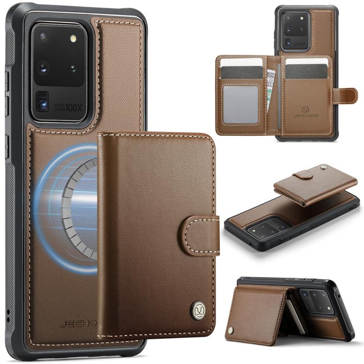 JEEHOOD J09 Buckle Card Bag MagSafe Magnetic Style RFID Leather Phone Case, For Samsung Galaxy S22 5G, For Samsung Galaxy S21 FE 5G, For Samsung Galaxy S21 5G, For Samsung Galaxy S21+ 5G, For Samsung Galaxy S21 Ultra 5G, For Samsung Galaxy S20 FE      ...