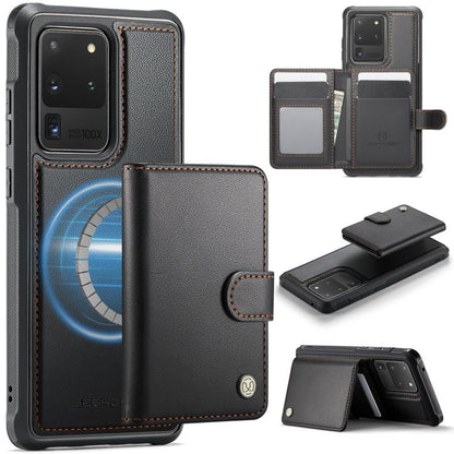 JEEHOOD J09 Buckle Card Bag MagSafe Magnetic Style RFID Leather Phone Case, For Samsung Galaxy S22 5G, For Samsung Galaxy S21 FE 5G, For Samsung Galaxy S21 5G, For Samsung Galaxy S21+ 5G, For Samsung Galaxy S21 Ultra 5G, For Samsung Galaxy S20 FE      ...