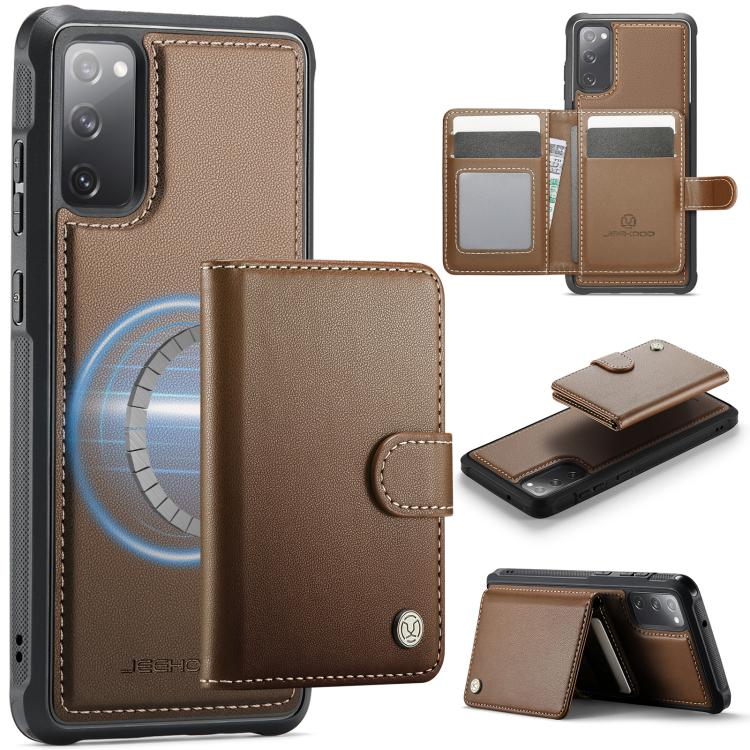 JEEHOOD J09 Buckle Card Bag MagSafe Magnetic Style RFID Leather Phone Case, For Samsung Galaxy S22 5G, For Samsung Galaxy S21 FE 5G, For Samsung Galaxy S21 5G, For Samsung Galaxy S21+ 5G, For Samsung Galaxy S21 Ultra 5G, For Samsung Galaxy S20 FE      ...