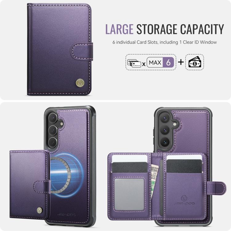 JEEHOOD J09 Buckle Card Bag MagSafe Magnetic Style RFID Leather Phone Case, For Samsung Galaxy S26+ 5G, For Samsung Galaxy S26 Ultra 5G, For Samsung Galaxy S26 5G, For Samsung Galaxy S25 5G, For Samsung Galaxy S25+ 5G, For Samsung Galaxy S25 Ultra 5G  ...