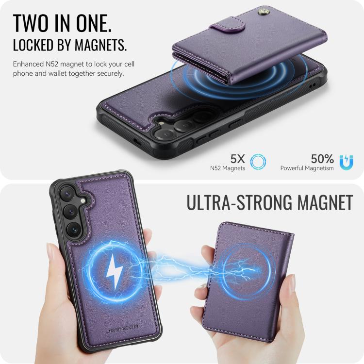 JEEHOOD J09 Buckle Card Bag MagSafe Magnetic Style RFID Leather Phone Case, For Samsung Galaxy S26+ 5G, For Samsung Galaxy S26 Ultra 5G, For Samsung Galaxy S26 5G, For Samsung Galaxy S25 5G, For Samsung Galaxy S25+ 5G, For Samsung Galaxy S25 Ultra 5G  ...
