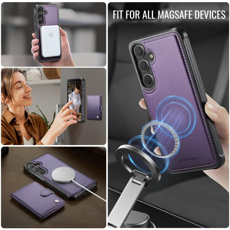 JEEHOOD J09 Buckle Card Bag MagSafe Magnetic Style RFID Leather Phone Case, For Samsung Galaxy S26+ 5G, For Samsung Galaxy S26 Ultra 5G, For Samsung Galaxy S26 5G, For Samsung Galaxy S25 5G, For Samsung Galaxy S25+ 5G, For Samsung Galaxy S25 Ultra 5G  ...