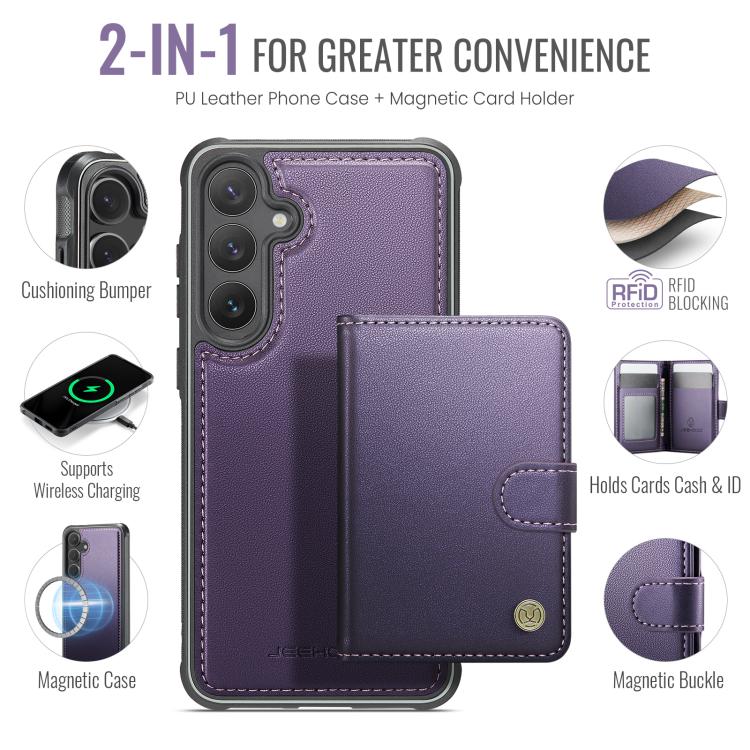 JEEHOOD J09 Buckle Card Bag MagSafe Magnetic Style RFID Leather Phone Case, For Galaxy S26 FE 5G, For Samsung Galaxy S26+ 5G, For Samsung Galaxy S26 Ultra 5G, For Samsung Galaxy S26 5G, For Galaxy S25 FE 5G, For Samsung Galaxy S25 5G                   ...