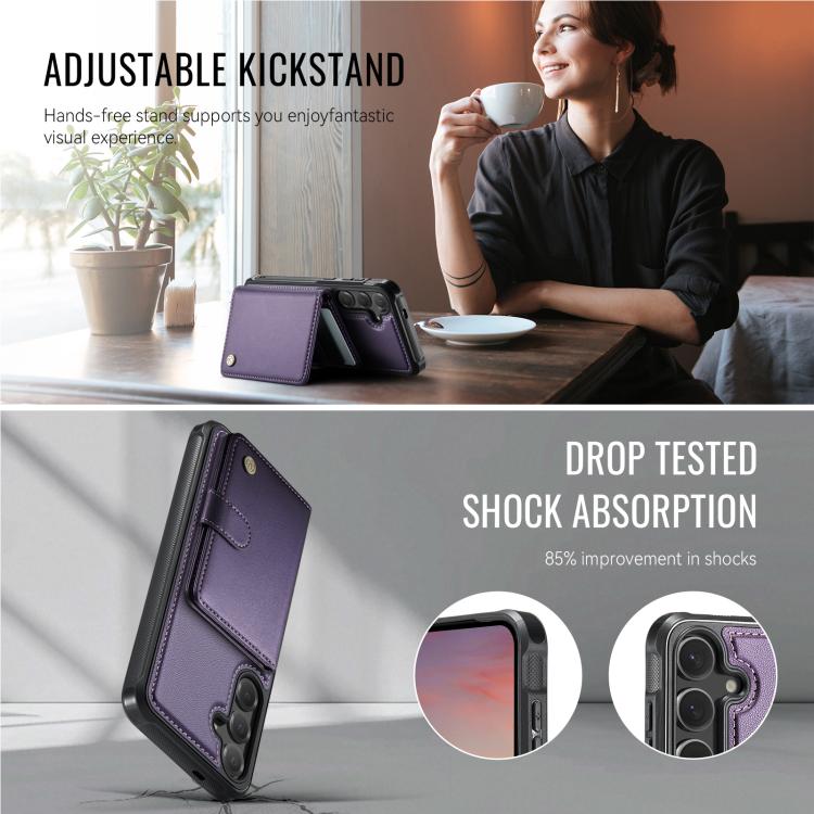 JEEHOOD J09 Buckle Card Bag MagSafe Magnetic Style RFID Leather Phone Case, For Galaxy S26 FE 5G, For Samsung Galaxy S26+ 5G, For Samsung Galaxy S26 Ultra 5G, For Samsung Galaxy S26 5G, For Galaxy S25 FE 5G, For Samsung Galaxy S25 5G                   ...