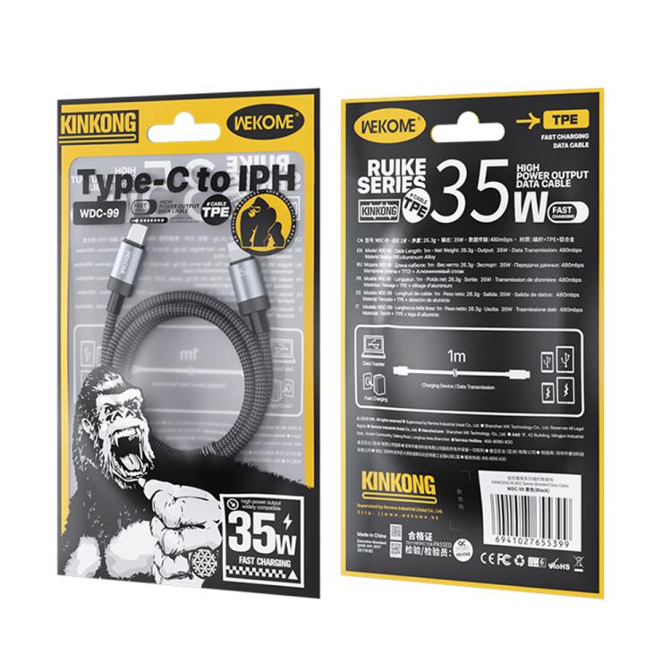WK WDC-99 Kingkong Ruike Series 35W USB-C / Type-C to 8 Pin Braided Charging Data Cable, Length: 1m