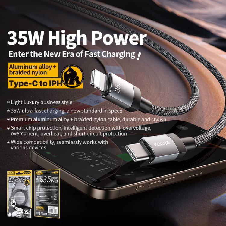WK WDC-99 Kingkong Ruike Series 35W USB-C / Type-C to 8 Pin Braided Charging Data Cable, Length: 1m
