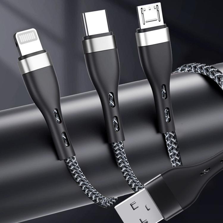 ZGA CB08 5A 3 in 1 USB Fast Charging Braided Data Cable, Length: 1.2m