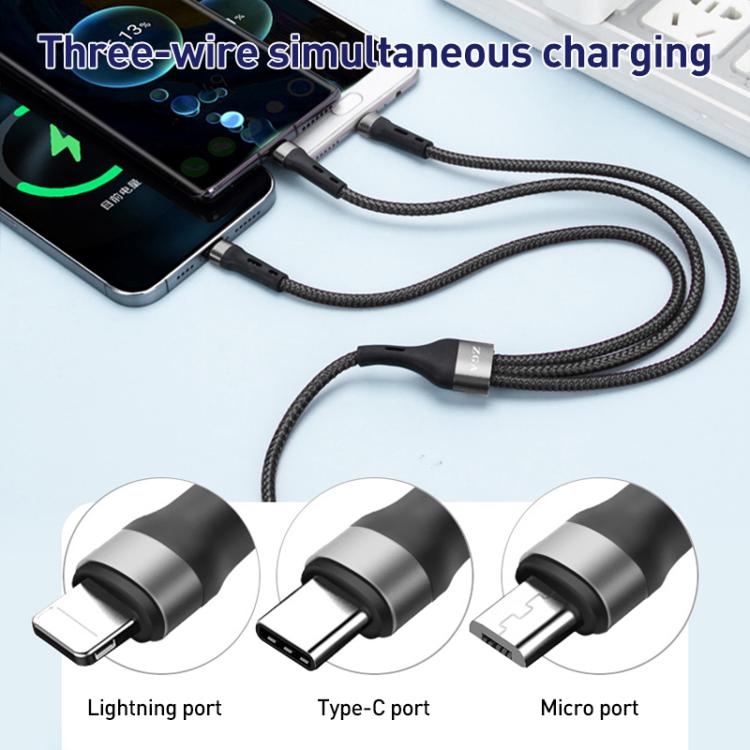 ZGA CB08 5A 3 in 1 USB Fast Charging Braided Data Cable, Length: 1.2m