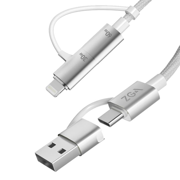 ZGA CB10 60W USB/Type-C to 8 Pin/Type-C 4 in 1 Fast Charging Data Cable, Length: 1.2m