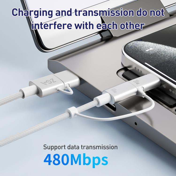 ZGA CB10 60W USB/Type-C to 8 Pin/Type-C 4 in 1 Fast Charging Data Cable, Length: 1.2m