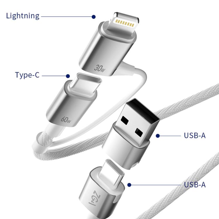ZGA CB10 60W USB/Type-C to 8 Pin/Type-C 4 in 1 Fast Charging Data Cable, Length: 1.2m