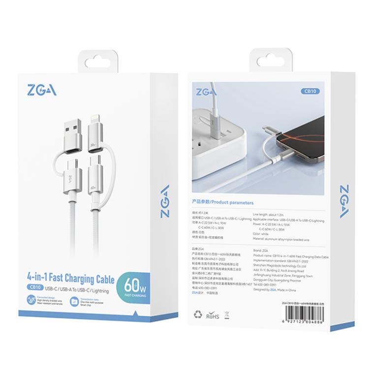 ZGA CB10 60W USB/Type-C to 8 Pin/Type-C 4 in 1 Fast Charging Data Cable, Length: 1.2m
