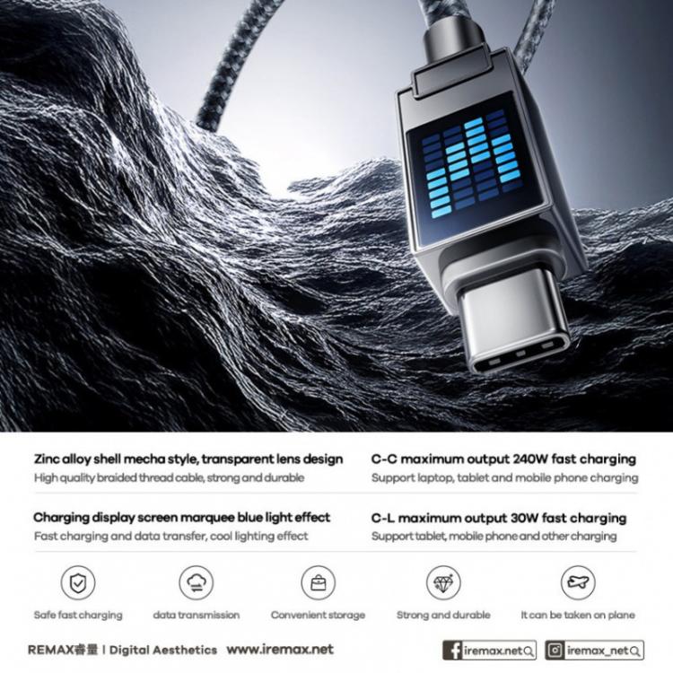 REMAX CB01 3A USB to Type-C Aluminum Alloy Braided Fast Charging Data Cable with LED Light, Length: 1.2m