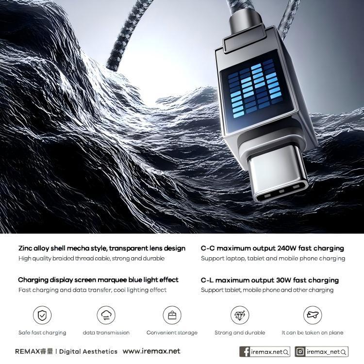 REMAX CB01 3A USB to 8 Pin Aluminum Alloy Braided Fast Charging Data Cable with LED Light, Length: 1.2m