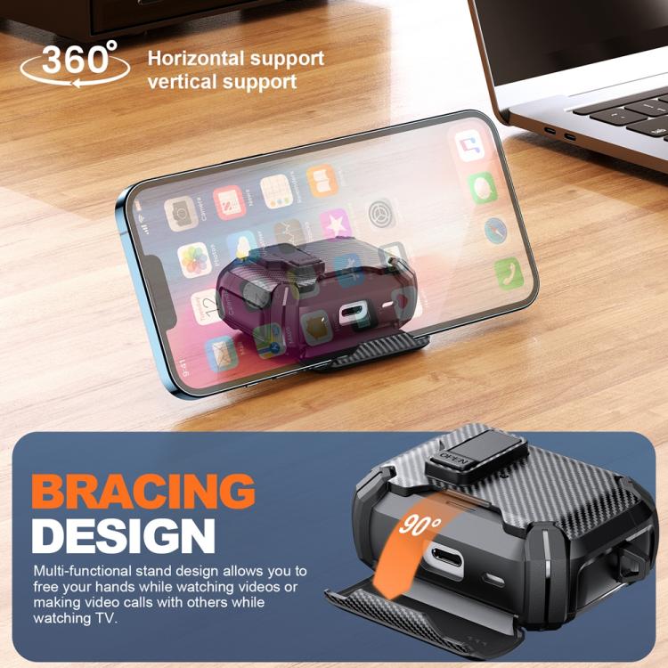 Two Color MagSafe Magnetic Holder Carbon Fiber Pattern Earphone Case