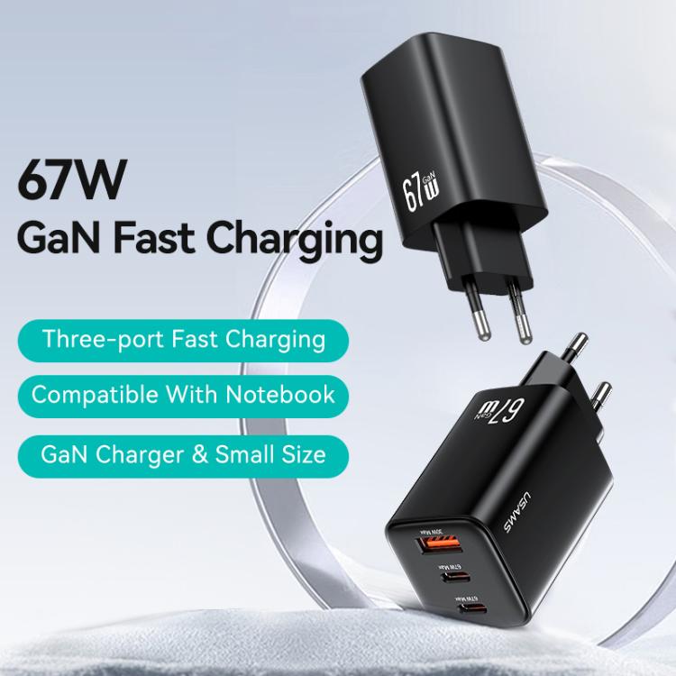 USAMS CC265 67W GaN 2 x Type-C, USB Triple-port Mini Fast Charger