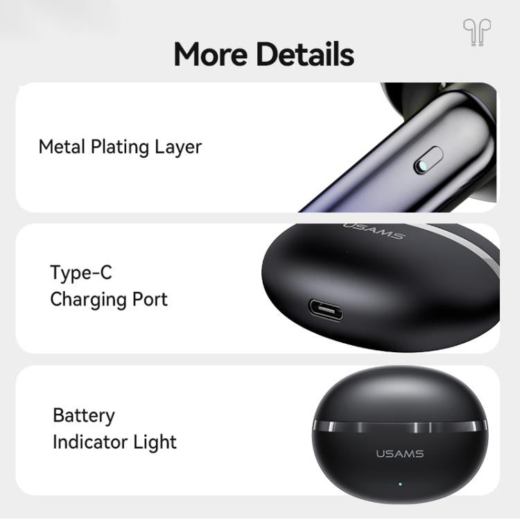 USAMS Echo E02 ANC and ENC In-Ear TWS Wireless Bluetooth Earphones