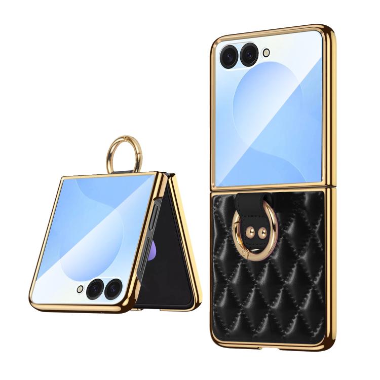 VIETAO Diamond Pattern Metal Ring PU Leather Phone Case