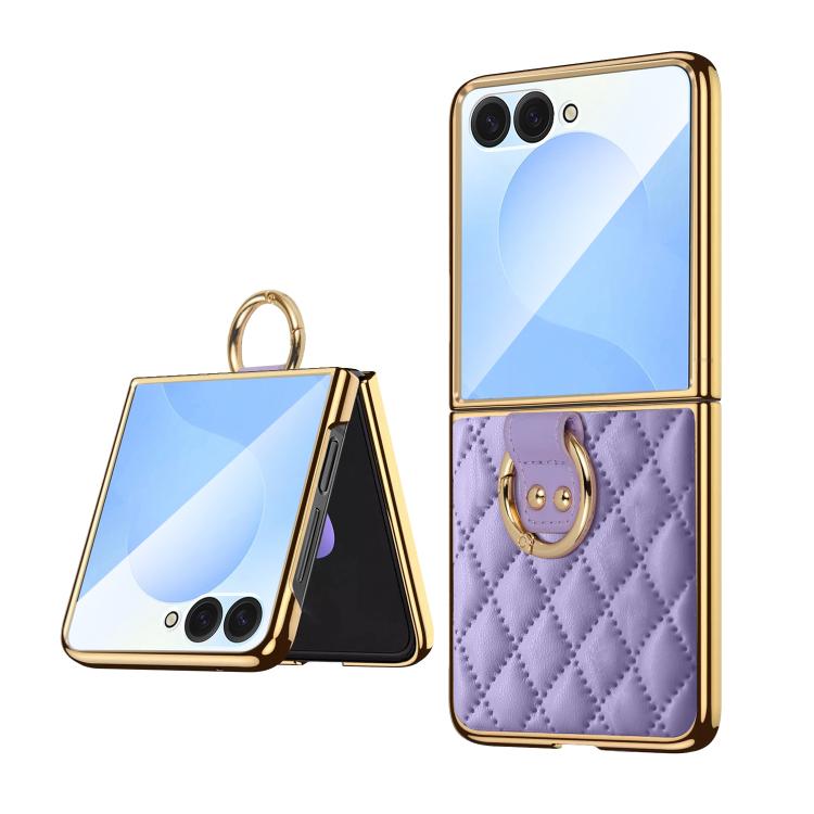 VIETAO Diamond Pattern Metal Ring PU Leather Phone Case